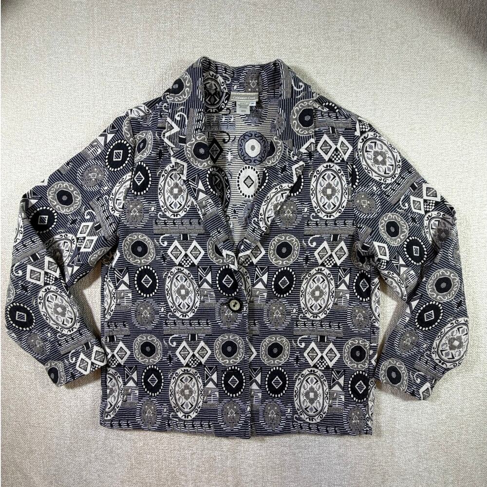 Coldwater Creek Women's Medium Black Gold Abstract Southwest Blazer Jacket